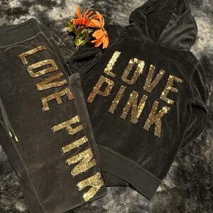 VS/PINK black velour and gold bling set! RARE/HTF/DISCONTINUED!